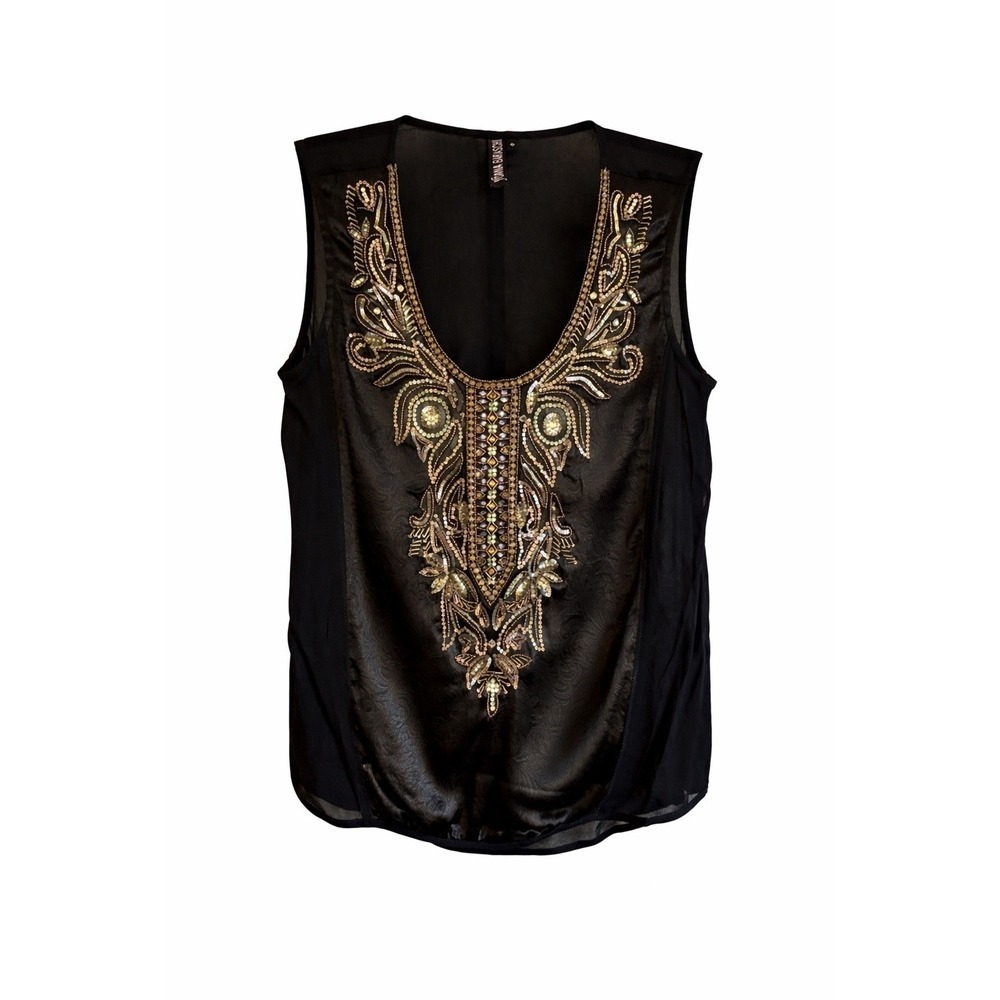 Yoana Baraschi Black Embellished Brocade Tank Top – Size Small MSRP  $250